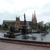 The Archibald Fountain by French sculptor Francois Sicard, commemorates the association between Australia and France in World War 1. The fountain is approximately 18 metres in diameter and is in the shape of a hexagon. A bronze Apollo, the central raised figure standing approximately six metres high on a central pedestal, dominates the other mythical figures of Diana, Pan and the Minotaur.