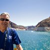 NVLVLakeMeadCruiseBW  Bill on Lake Mead, with Hoover Dam in background